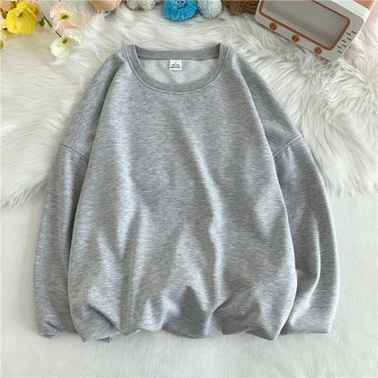 Women's Solid Color Oversized Drop Shoulder Sweatshirt Light Gray