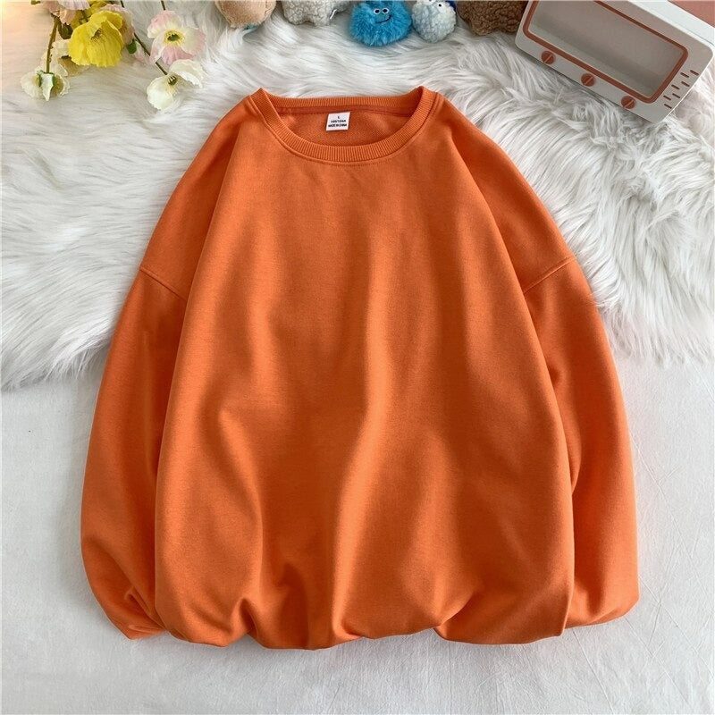 Women's Solid Color Oversized Drop Shoulder Sweatshirt Orange