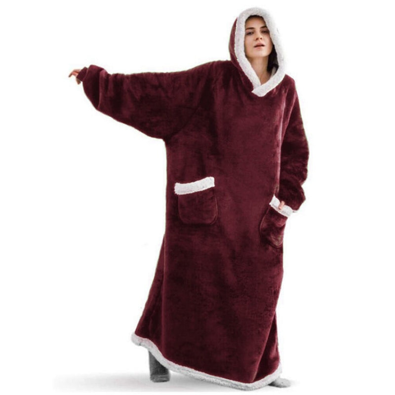 Oversized Winter Flannel Giant Hooded Wearable Blanket Maroon