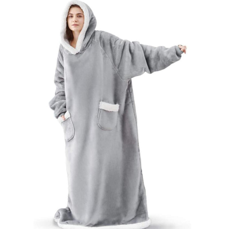 Oversized Winter Flannel Giant Hooded Wearable Blanket Gray