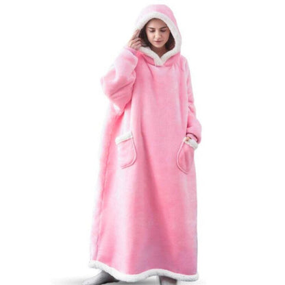 Oversized Winter Flannel Giant Hooded Wearable Blanket Pink