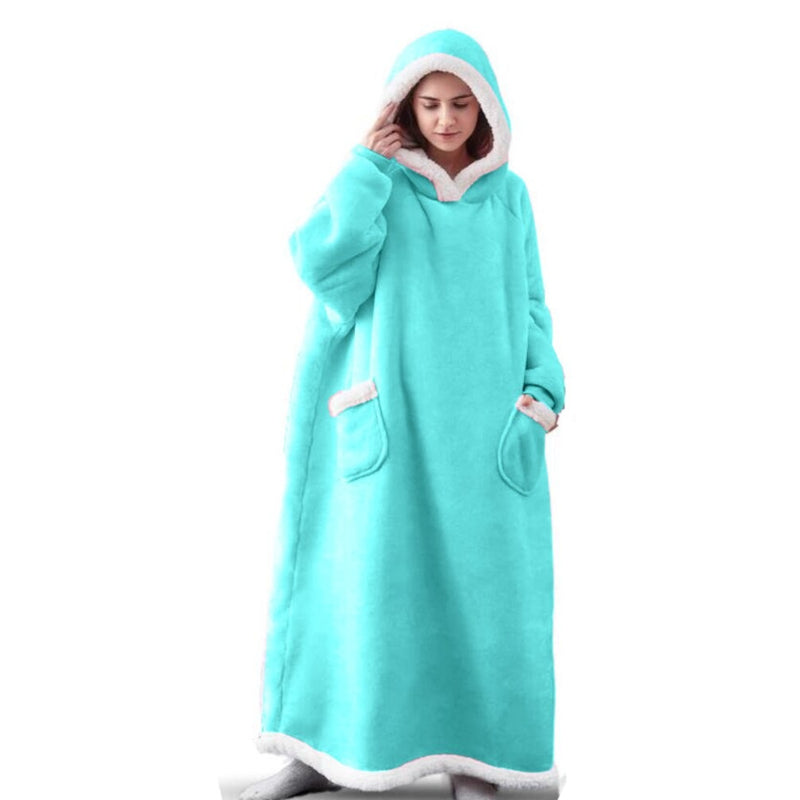 Oversized Winter Flannel Giant Hooded Wearable Blanket Sky Blue