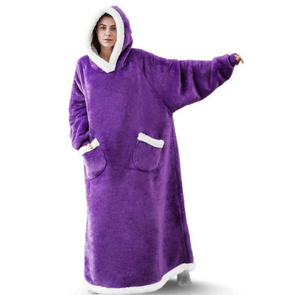 Oversized Winter Flannel Giant Hooded Wearable Blanket Purple