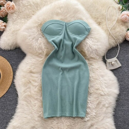 Stylish Club Temperament Strapless Dress For Women Mint Green One Size