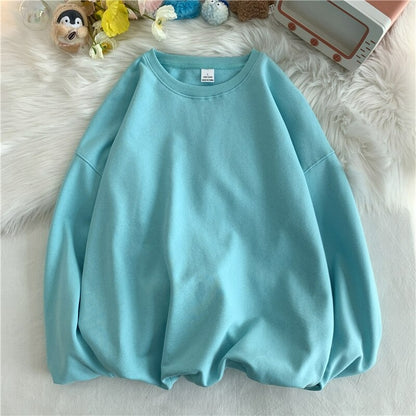 Women's Solid Color Loose Fit Sweatshirt Teal