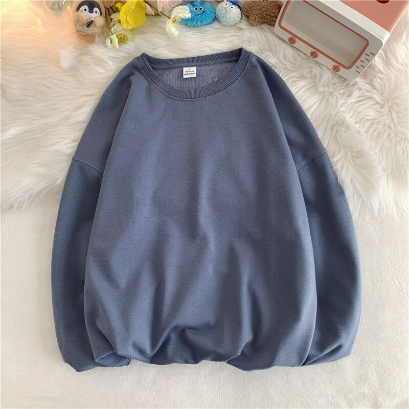 Women's Solid Color Oversized Drop Shoulder Sweatshirt Dark Blue