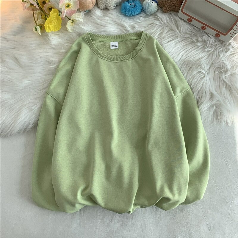 Women's Solid Color Oversized Drop Shoulder Sweatshirt Green