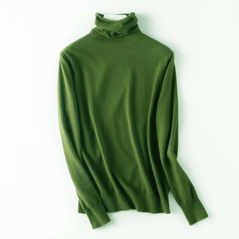 Soft Cashmere Slim-Fit Turtleneck Pullovers For Women Green One Size