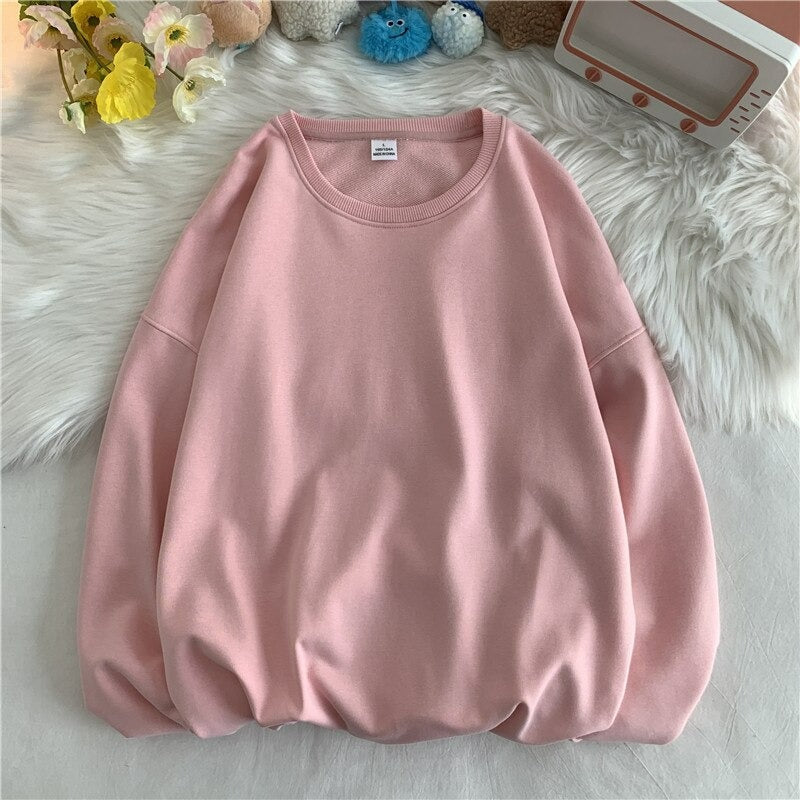 Women's Solid Color Oversized Drop Shoulder Sweatshirt Pink