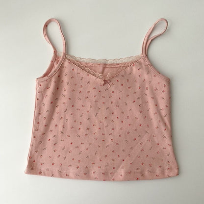 Camisole Vintage Short Tops For Women Pink-Print One Size