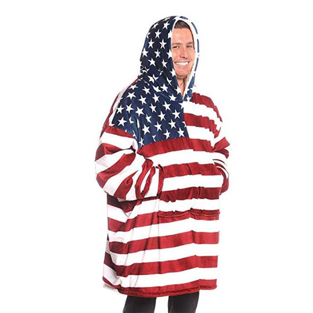 The Multi Patterned Fleece Blanket Hoodie Flag