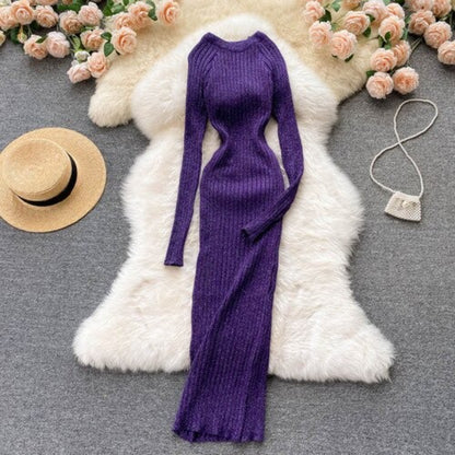 O-Neck Elastic Warm Knitted Sweater Dress