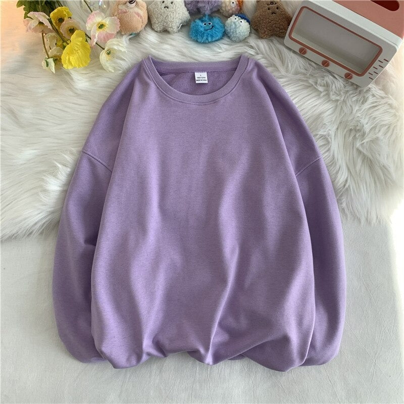 Women's Solid Color Loose Fit Sweatshirt Dark Purple