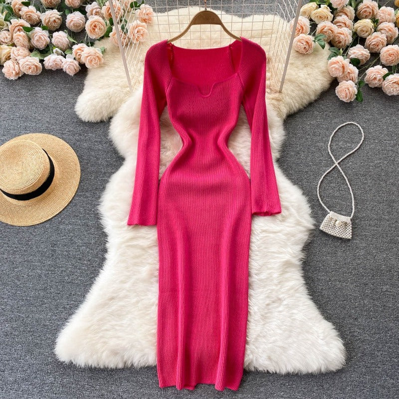 Vintage Elegant Low Neck Dress For Women Pink One Size