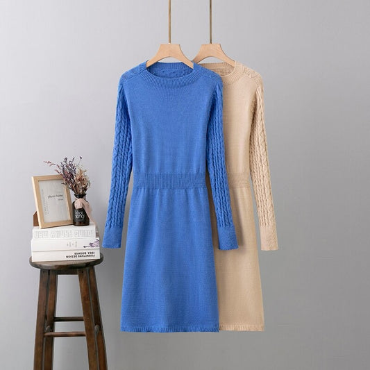 Casual Knitted Hollow Out Long Sleeve Sweater Dress