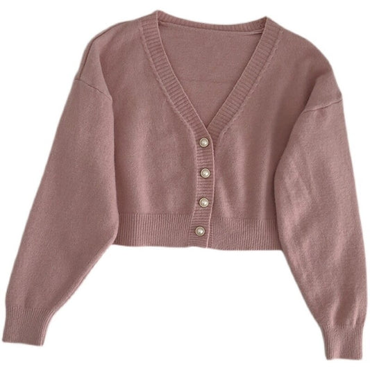 V-Neck Solid Long-Sleeved Knitted Cardigans For Women