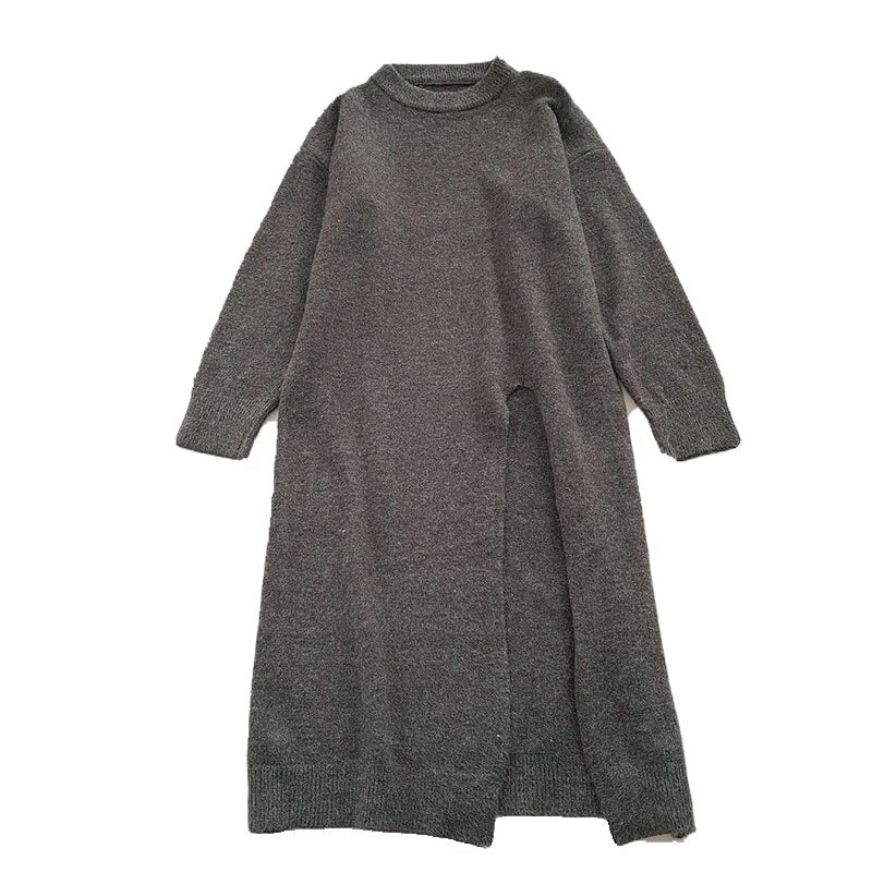 Women's Slitted Long-Sleeve Knitted Sweater Dress