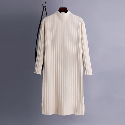 Women's Long Knitted Women Split Sweater Dress Off-White One Size