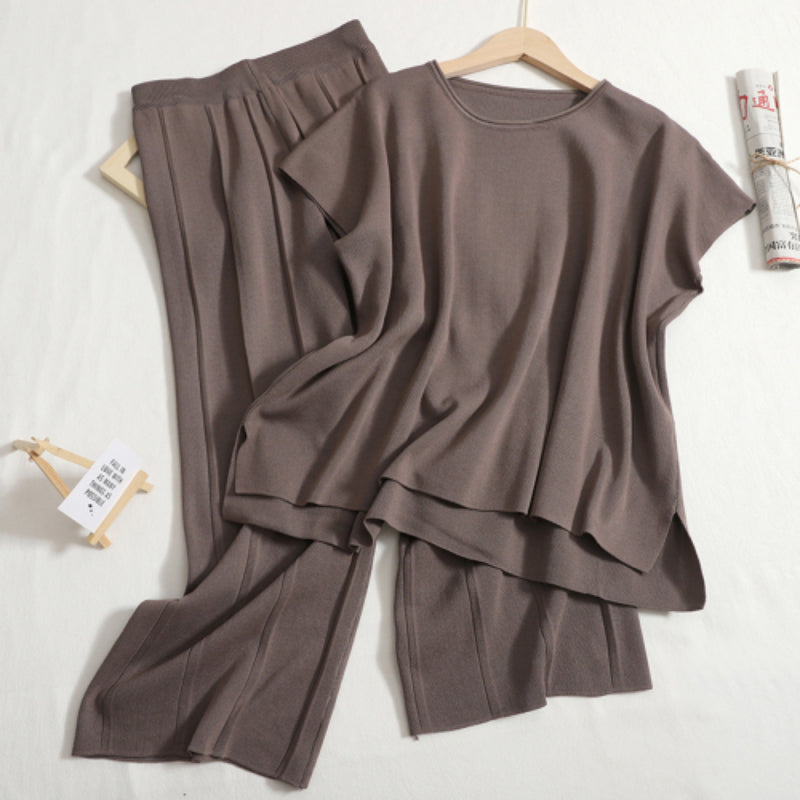 Casual Solid Color Sleeveless Pant Set Brown One Size