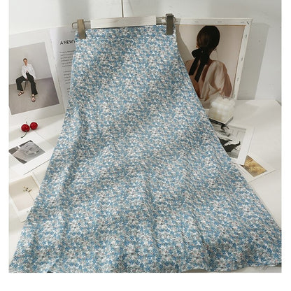 Retro Floral Printed Skirt For Women Blue One Size