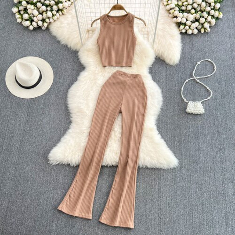 Casual Vest Sleeveless O-Neck 2 Piece Set