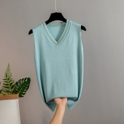 Women Silk V-Neck Camisole Blue One Size