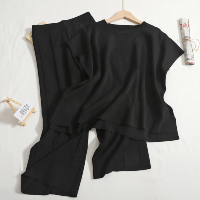 Casual Solid Color Sleeveless Pant Set Black One Size