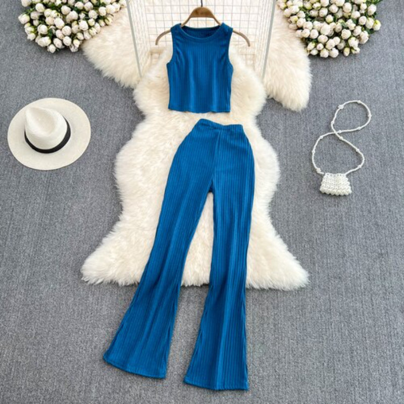 Casual Vest Sleeveless O-Neck 2 Piece Set