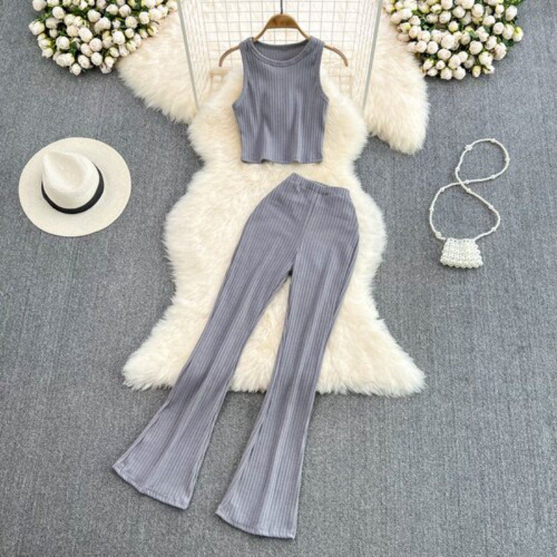 Casual Vest Sleeveless O-Neck 2 Piece Set