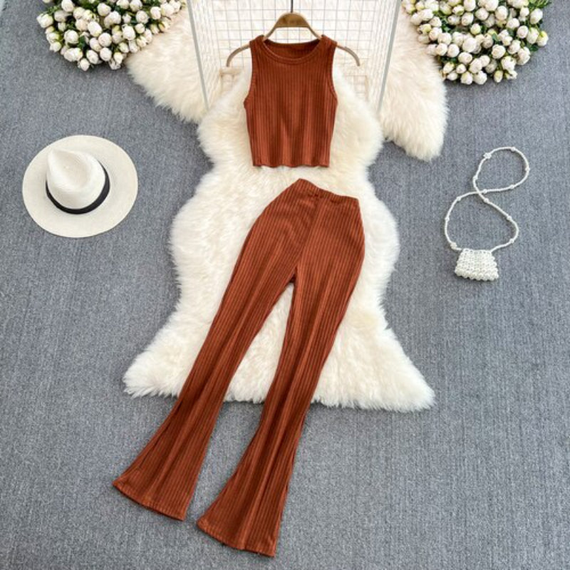 Casual Vest Sleeveless O-Neck 2 Piece Set