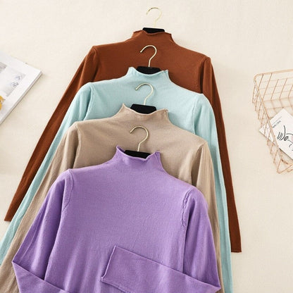 Mock Neck Basic Solid Long Sleeve Jumper For Women