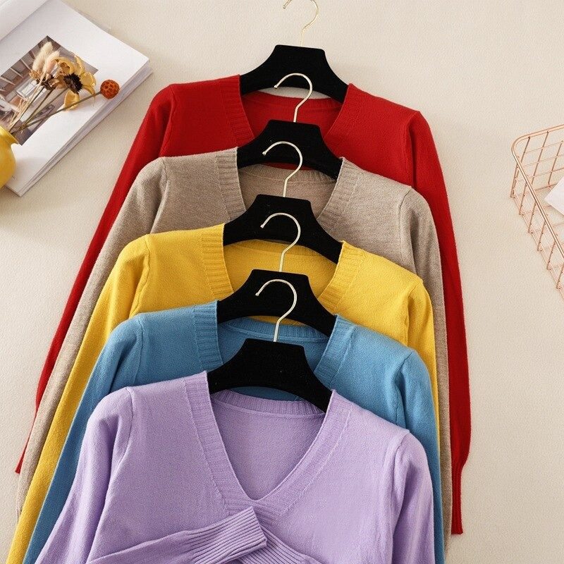 Knitted Long Sleeve Slim Pullover For Women