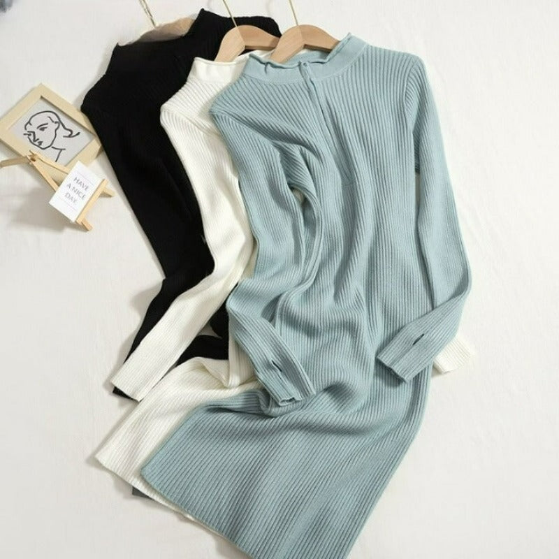 Women's Zipper Collar Thin Knit Sweater Dress