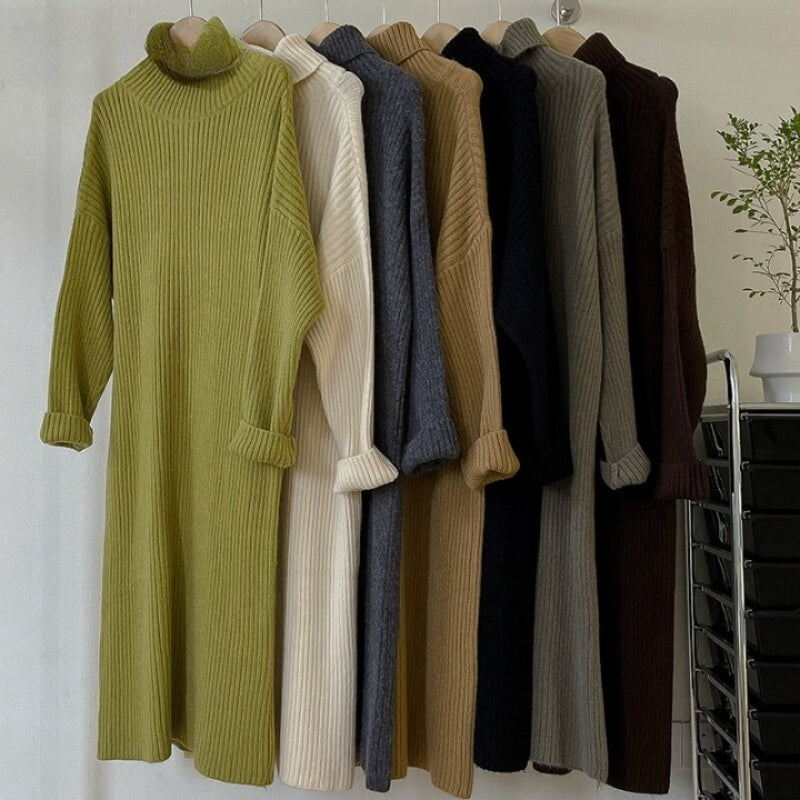 Turtleneck Long Knitted Casual Sweater Dress