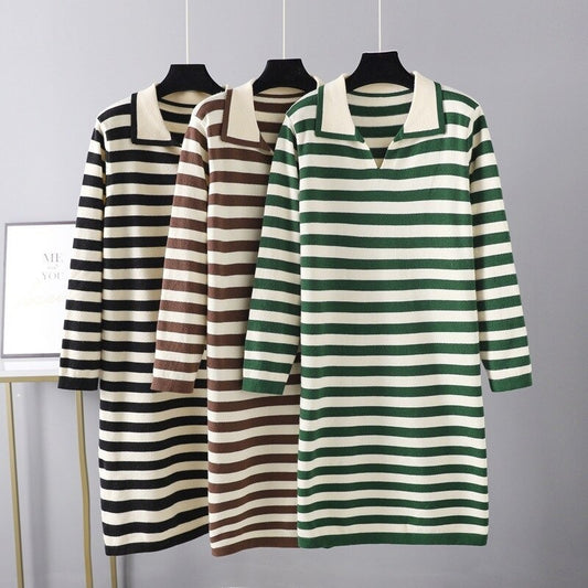 Elegant Loose Stripe Sweater Dress For Women