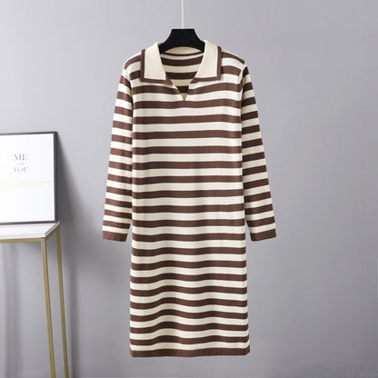 Elegant Loose Stripe Sweater Dress For Women