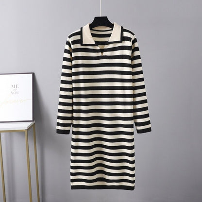 Elegant Loose Stripe Sweater Dress For Women