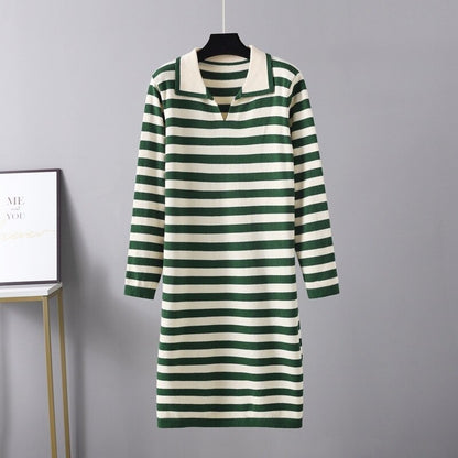 Elegant Loose Stripe Sweater Dress For Women